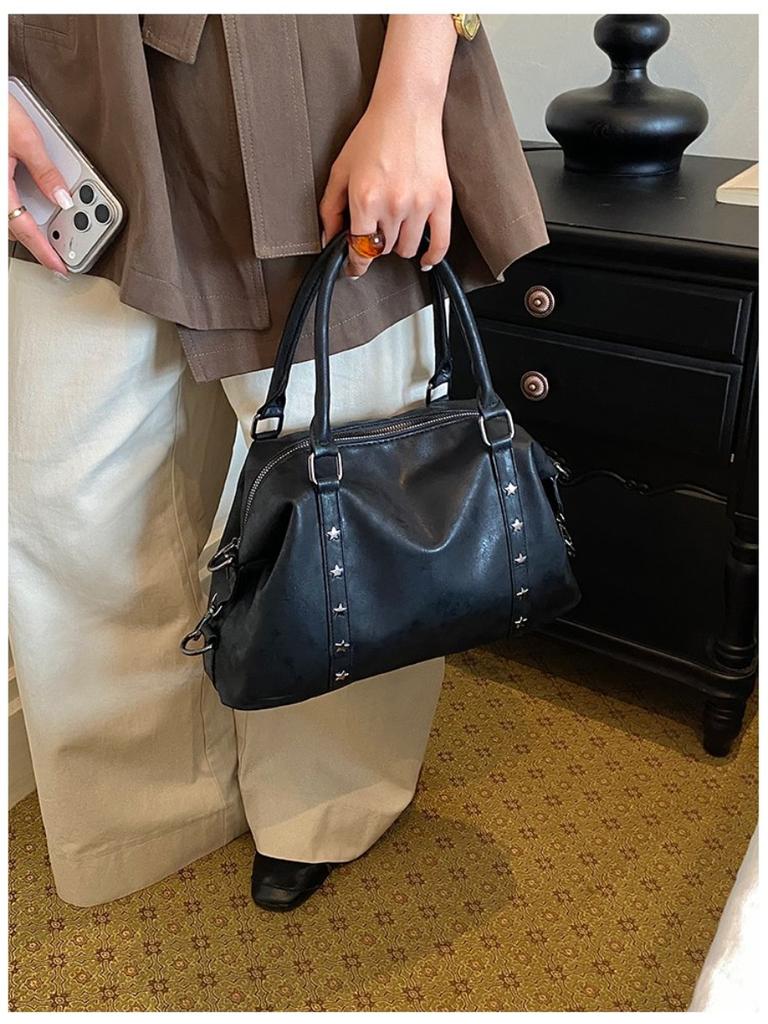 Boston Bag Women PU Large Capacity Studded Travel Office