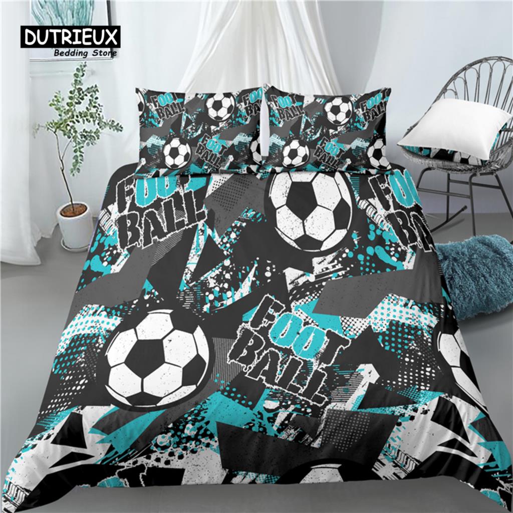 Luxury 3D Football Print Home Living  2/3Pcs Comfortable Duvet Cover PillowCase Kids Bedding Set Queen and King EU/US/AU Size