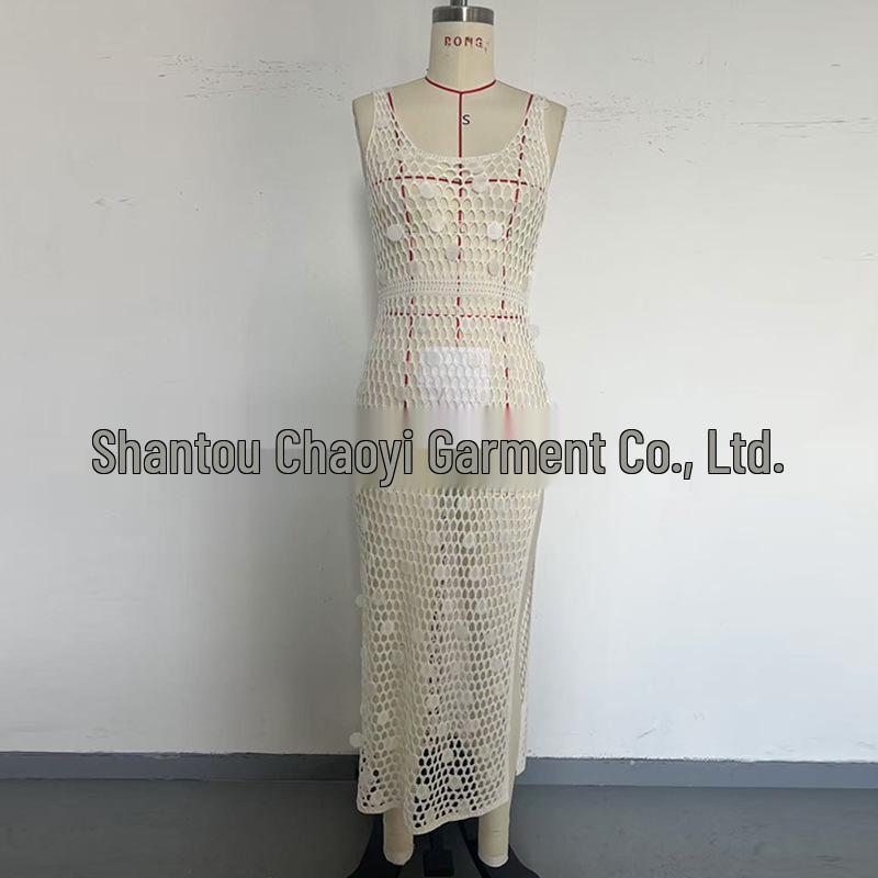 Women's Sequin Long Vacation Dress: Sexy Hollow-Out, Sun Protection Beach Cover-Up