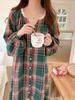 Christmas Green Plaid Long Sleeve Women's Dress and Pajama Set - Comfortable, Loose-Fitting Home Wear for Autumn