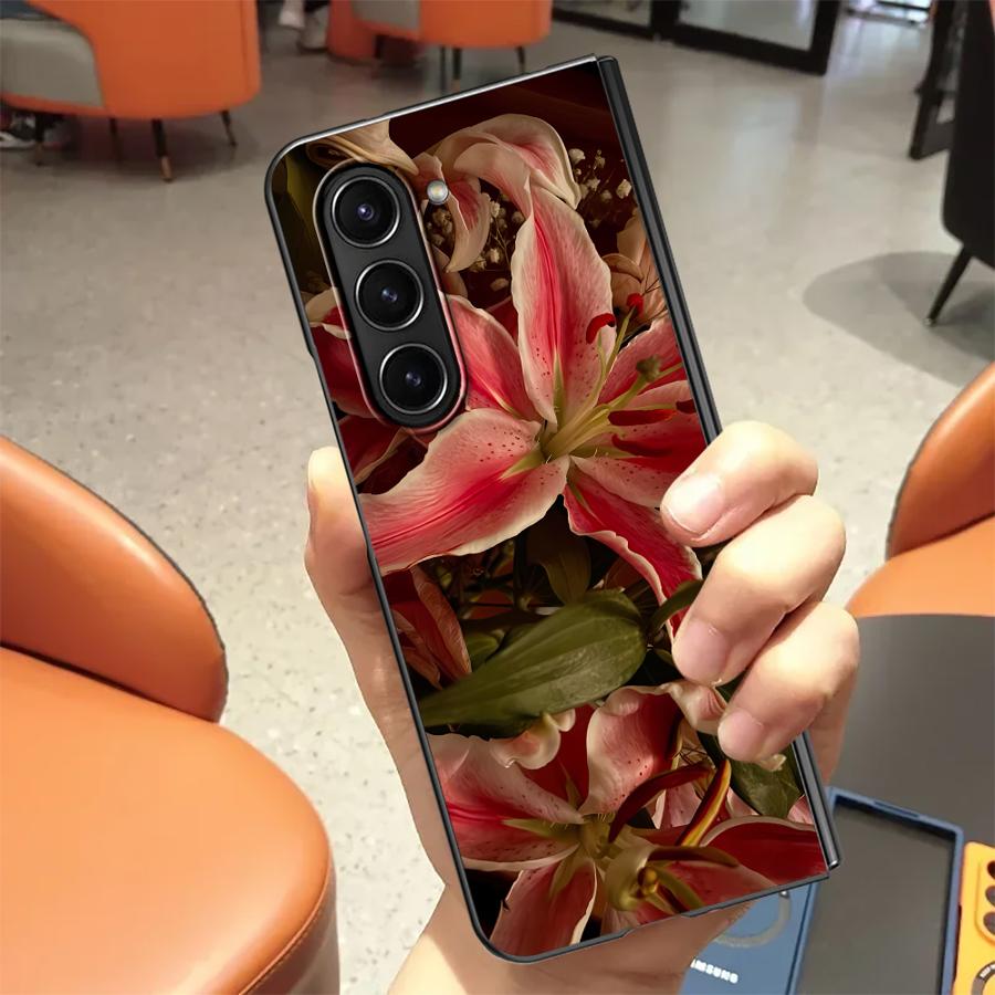 Back Phone Cover Case for Samsung Galaxy ZFold4 Z Fold 7 6 5 4 3 ZFold6 ZFold7 ZFold3 ZFold5 Lily Orchid Flower Print