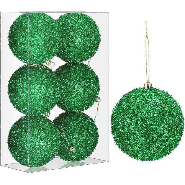 6 Pcs 4 Inch Valentine's Day Christmas Tree Ornaments Glitter Sequin Foam Balls Shatterproof Xmas Hanging Balls Decorations for Xmas Valentine