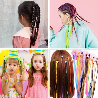 6Pcs/Set Colorful Rainbow Braided Hair Extensions with Clips Girls Ponytail Hairpieces Kids Hair Accessories