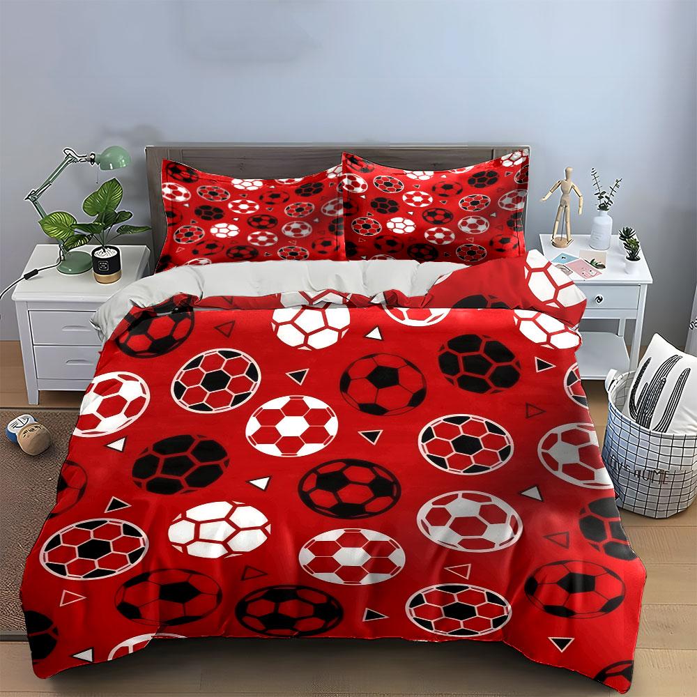 Various Color Soccer Ball Geometric Pattern 3Pcs Bedding Set Duvet Cover Pillowcase Set For Kids Football Fans Bedroom Decor