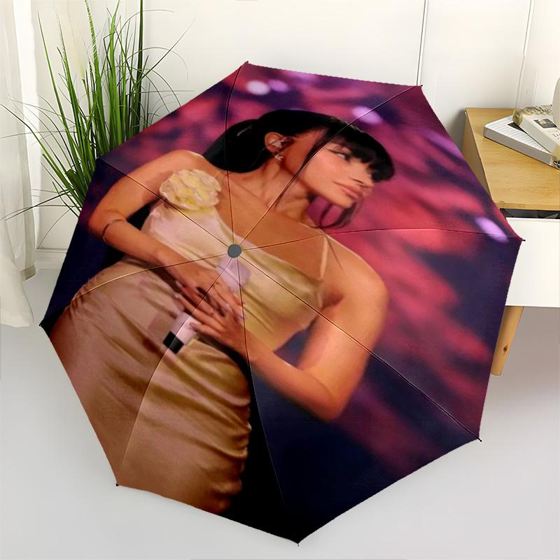 1pc Kpop Umbrella Portable Folding Umbrella Iron Frame Hole Bone Structure Outdoor Home Umbrella