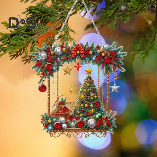 Christmas Rhinestone Pendant Hanging Santa Snowman Tree Ornament DIY Double Sided Rhinestone Art for Wall Door Window Fireplace Decor