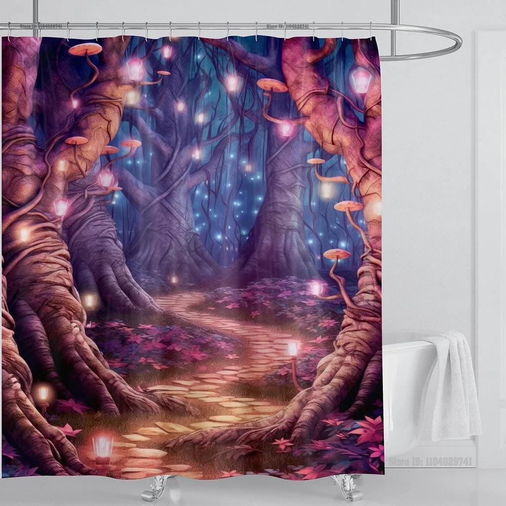 Mystical Forest Print Waterproof Shower Curtain - Stylish, Durable & Easy-Care Choice for Serene Nature-Inspired Bathroom Déco