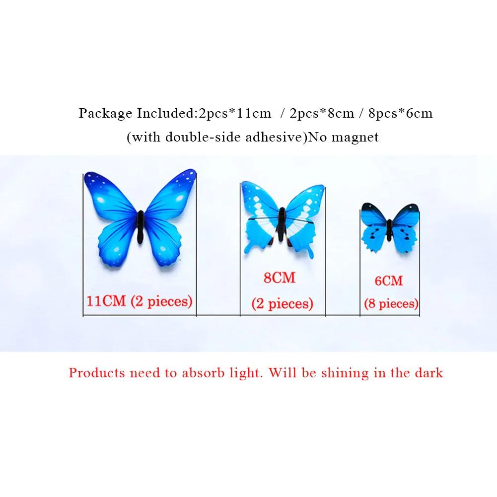 12Pcs/Set Luminous Butterfly Wall Stickers Sala de estar Borboletas para decoração de festa de casamento Casa 3D Geladeira Decalques Papel de parede