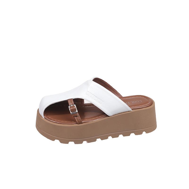 2025 new Roman slippers women's summer wear muffin heightened thick bottom high sense explosion Baotou sandals summer