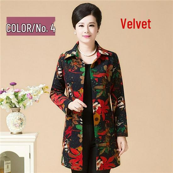 

Mid-Length Fleece-Lined Windbreaker for Middle-Aged and Elderly Women: Casual Plus Size Autumn/Winter Coat 4XL for 160-180 kg