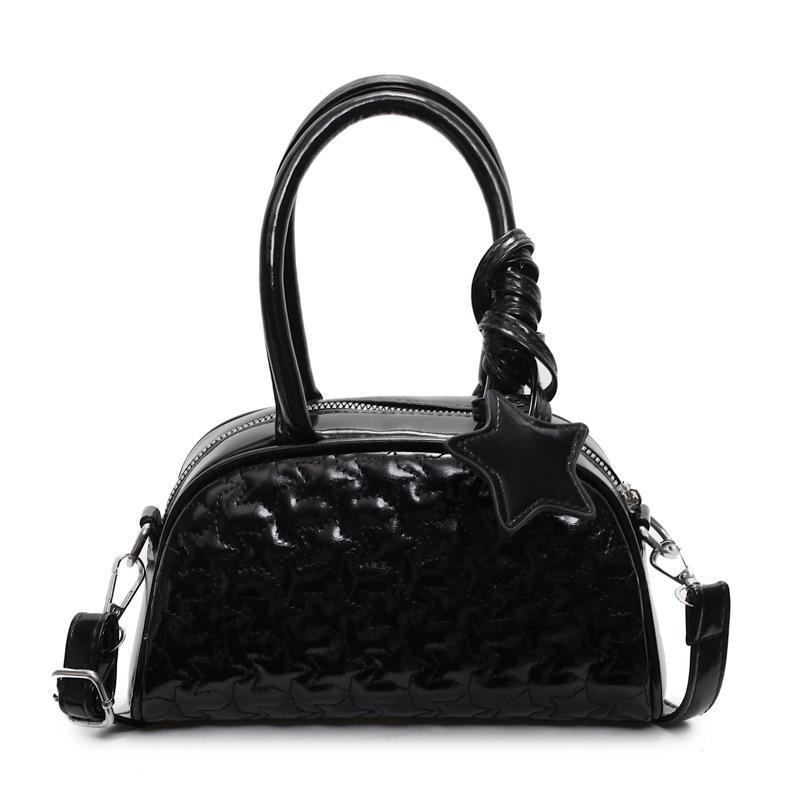 2025 new sweet wind star grid embroidery thread portable Boston bag high sense fashion versatile messenger bag women