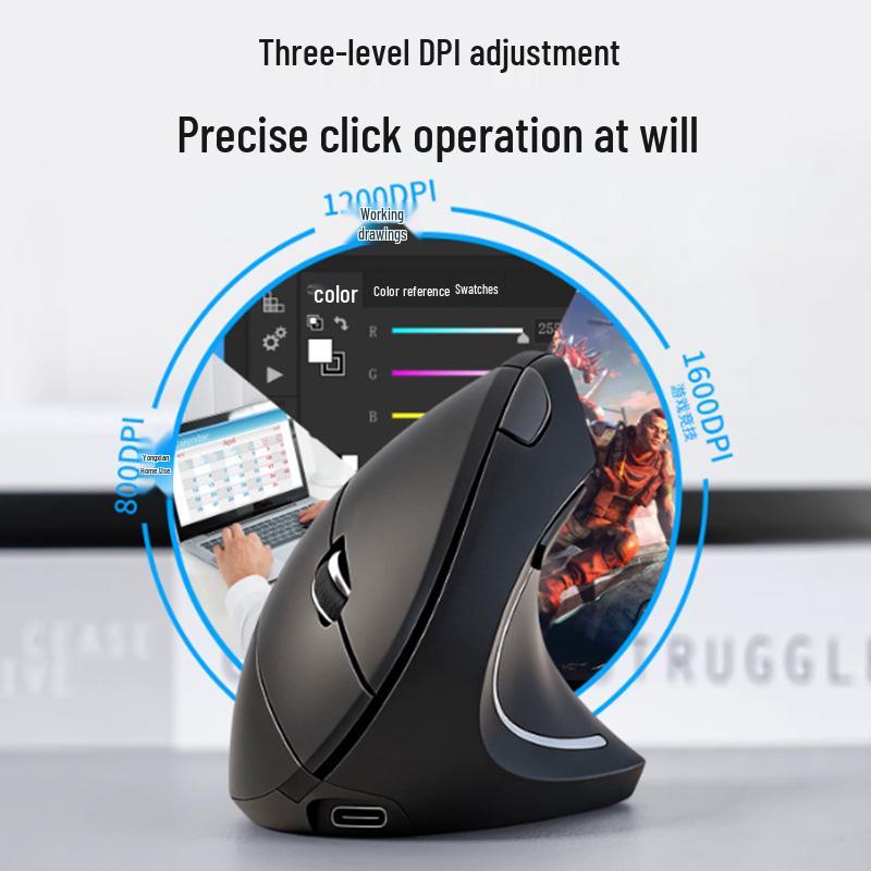 Ergonomic Optical Bluetooth Vertical Mouse with Side Buttons, Power-Saving, Long Battery Life for Gaming and Office Use.