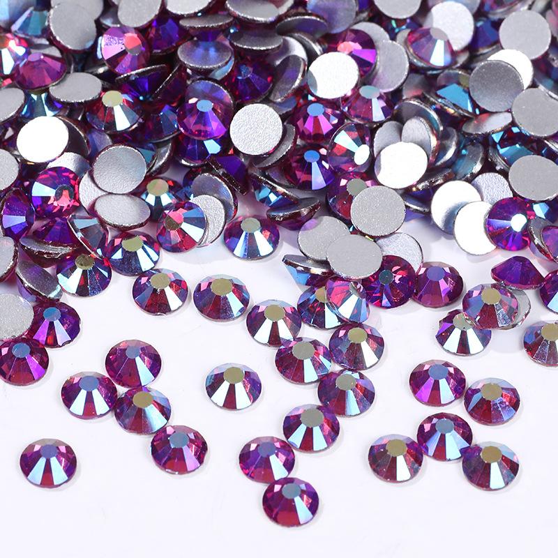 Color Ab Crystal Glass Flat Bottom Drill Round Nail Drill Diy Colorful Nail Jewelry