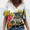 Trendy 3D T-shirt with Cartoon Cat Pattern Printed Women's T-shirt Short Sleeved 3D Printed Casual T-shirt
