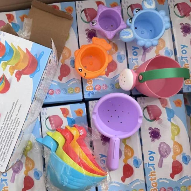 Colorful Kids Water Play Toy Set With Animal Cups Watering Can And Scoops Swimming Pool Beach Toy For Pool Bath Time Fun