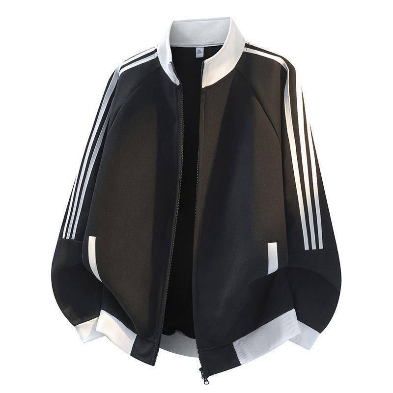 Men s Trendy Stand Collar Three-Stripe Color Block Cardigan Hoodie - Spring/Autumn Casual Outerwear M чёрный