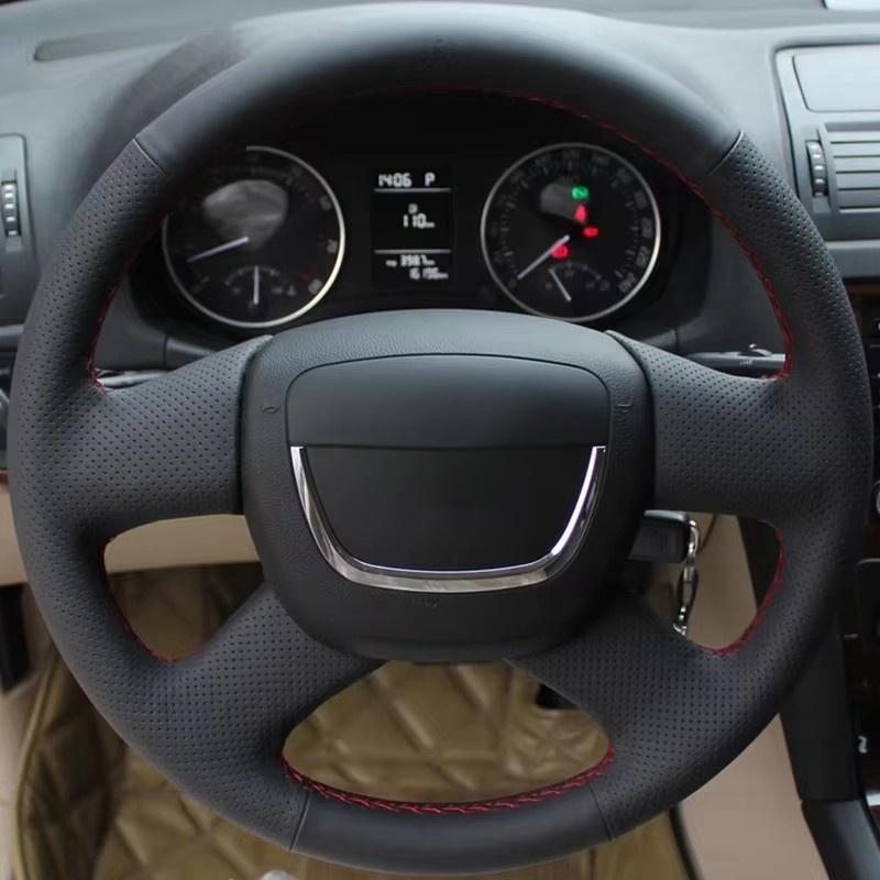 Hand-stitched Black Artificial Leather Car Steering Wheel Cover For Skoda Octavia 2009-2013 Citigo 2011-2012 Roomster Fabia