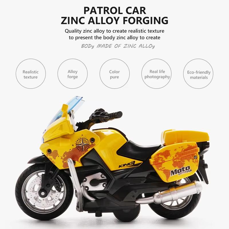 Alloy Motorcycle Model 1/14 Simulation Police Car Pull Back Activity with Light Music Motorcycle Toy Boy Children Gift Collection Ornaments