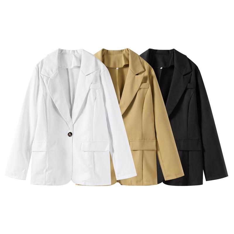 Women Solid Elegant Office Casual Commuting Coat Lapel Long Sleeve Blazer Single Breasted Pockets Jackets Spring Autumn Thin Fashion Overcoat