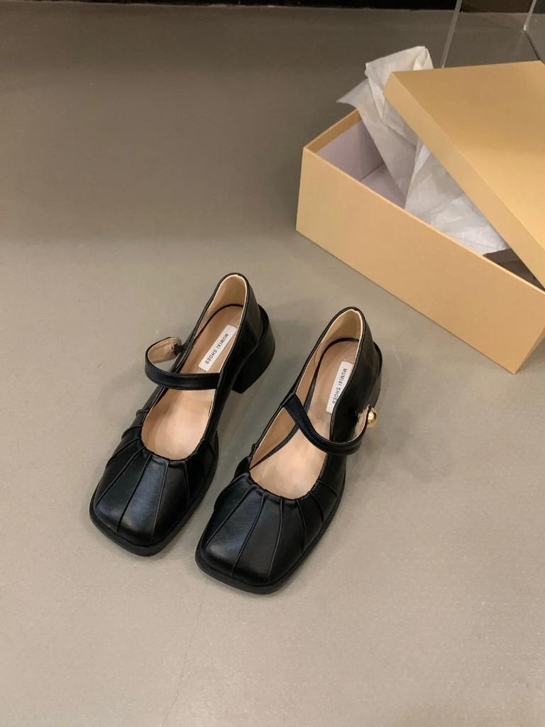 Women Casual Mary Jane Fashion Shallow Design Soft Leather Mary Janes Shoes Autumn Dress Square Head Women Lolita Platform Shoes