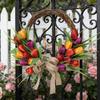 Artificial Floral Wreath European Style Colorful Flowers Hanging Wreath for Indoor Outdoor Home Decoration Orange Red
