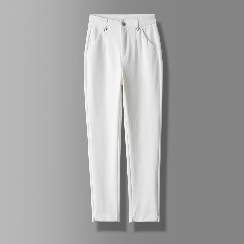 Women's High-Waisted Slim-Fit Straight-Leg White Pants for Summer