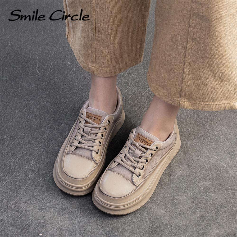 Echtes Leder Damen Freizeitschuhe Runder Kopf Höhe zunehmende dicke Sohle Schuhe Mode bequeme flache Schuhe