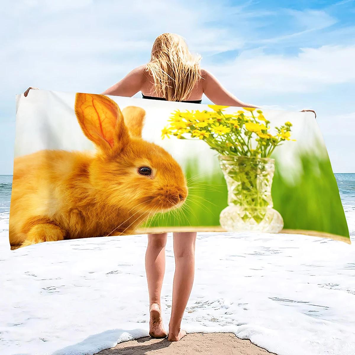 

Rabbit Beach Towel,Easter Bath Towel Soft Microfiber Beach Towel Quick Dry Sand Free Lightweight Oversized Large Pool Towel W30*H60(CM)