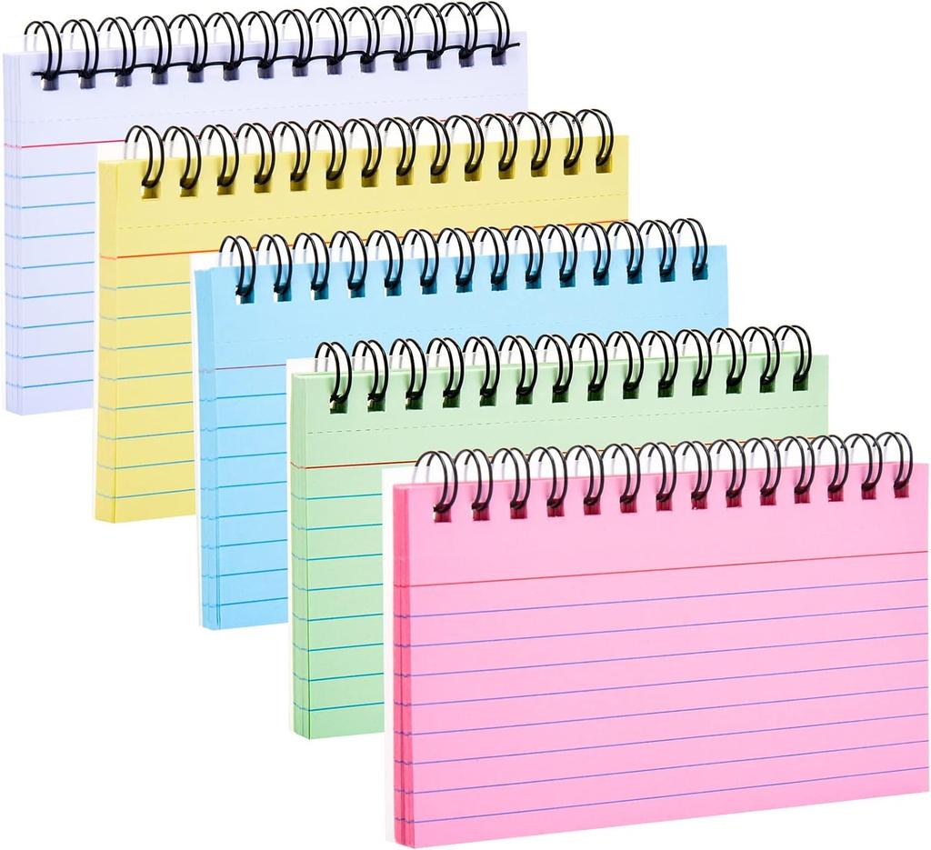 Index Cards with Ring 3x5 Inches 50-250 Sheets Notecards Spiral Flash Cards for Studying Nursing School Office Taking to Do List