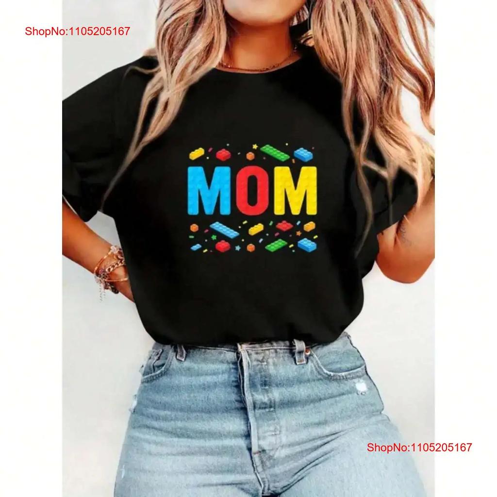 Unisexs Creative Building Block Style Mom T Shirt Round Neck Top Vintage Top For Everyday Wear Designer Clothes