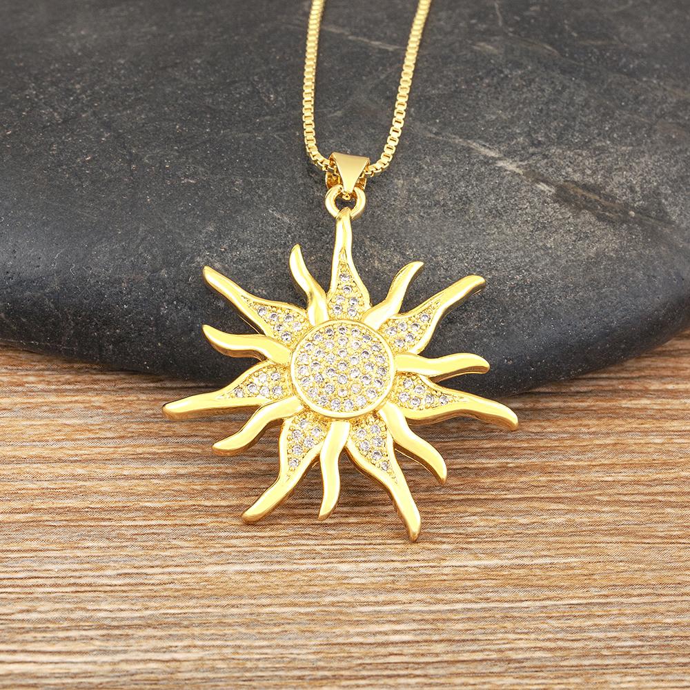 AIBEF Light Of Star And Moon Sun Shape Pendant Women Necklace Copper Zircon Western European Style Jewelry Popular Romantic Gift