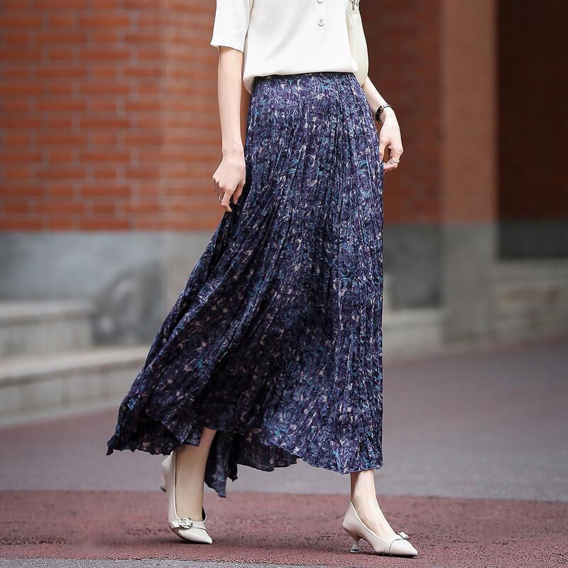 Demana Ice Crushed Star River Printed Pleated A-Line Midi Skirt XL