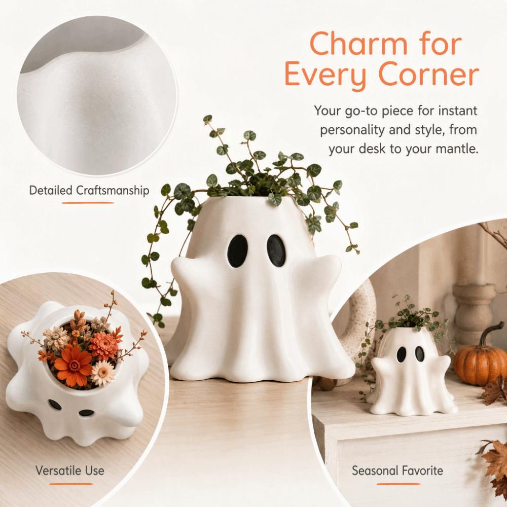 Cute 3D Printed White Ghost Vase Creative Small Halloween Flower Pot Decorative Succulents Water Planting Planter Home Balcony