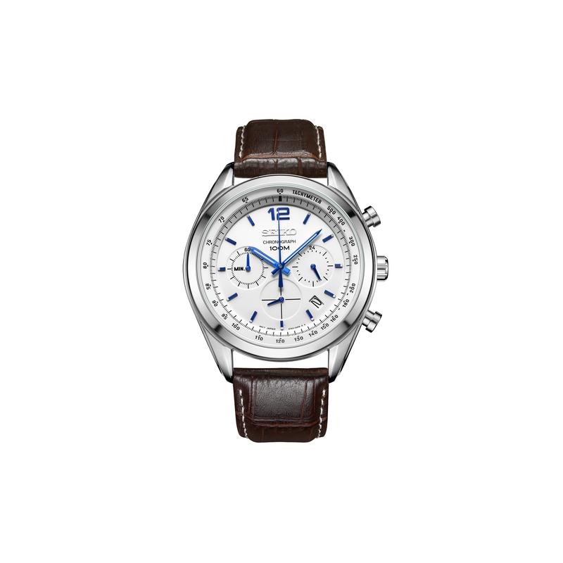 SEIKO 100 meters waterproof, simple and fashionable, Quartz, leather strap, , men s watch, white dial SSB095P1 белый