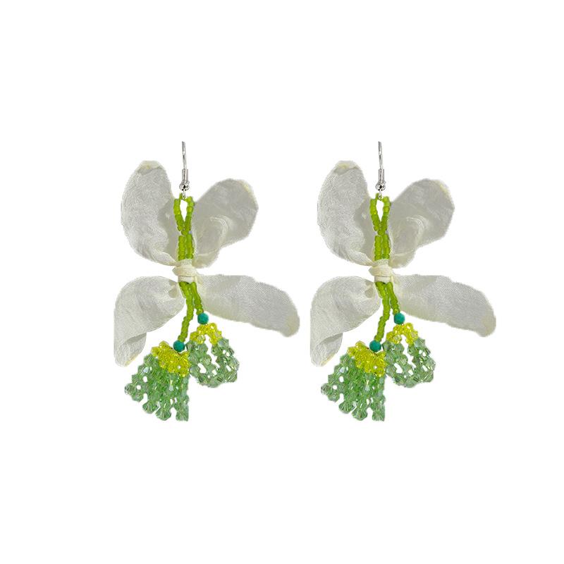 Summer Small Fresh Fabric Leaf Ear Hook, Sweet Little Fragrant Wind Earrings Crystal Fringed Lily Of The Valley Earrings