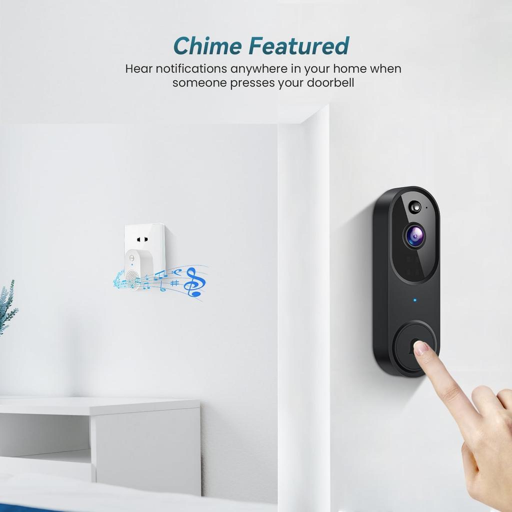 Wireless Wi-Fi Video Doorbell Camera with Two Way Audio, AI Motion Detection, Night Vision and Cloud Storage, 2.4G Wi-Fi Only