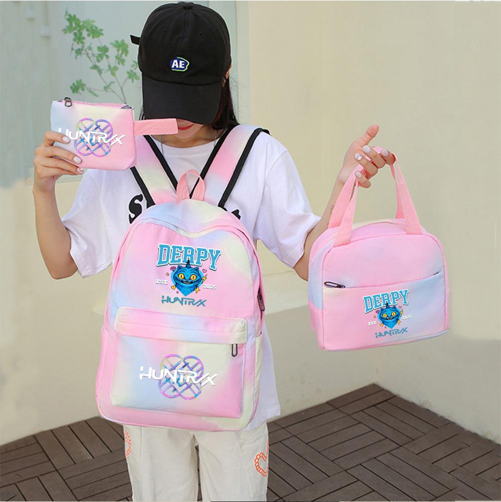3Pcs/set Cartoon Printed Backpack with Lunch Bag Pencil Case for Teenager Girl Boy Large Capacity Waterproof Bookbag Gift Mochila