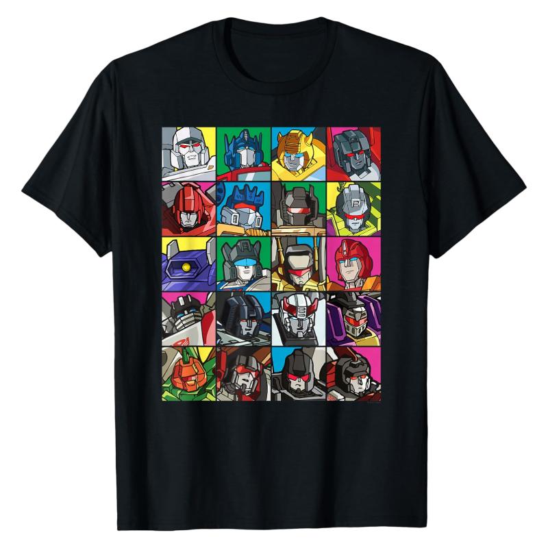 G1 Character Collage TShirt Transformers Autobot Decepticon Grid Print Crew Neck Cotton Oversized High Street Tops M