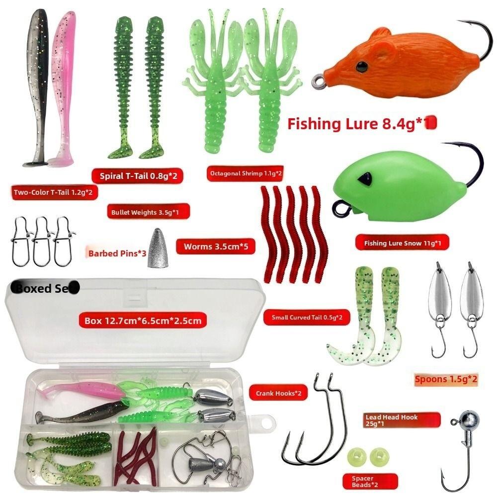 Tackle Box Soft Fishing Lures Kit Hook Set Silicone Soft Lures Hooks  Fishing Accessories