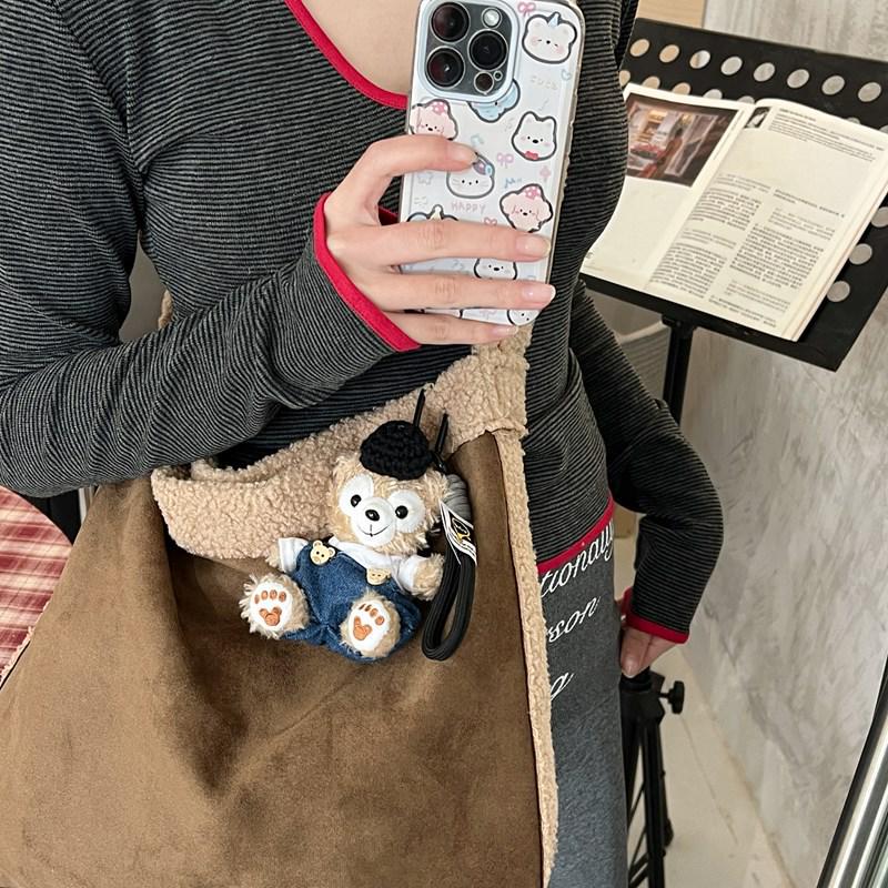 Retro Lambswool Spliced Shoulder Bag - Autumn/Winter Fashionable and Versatile