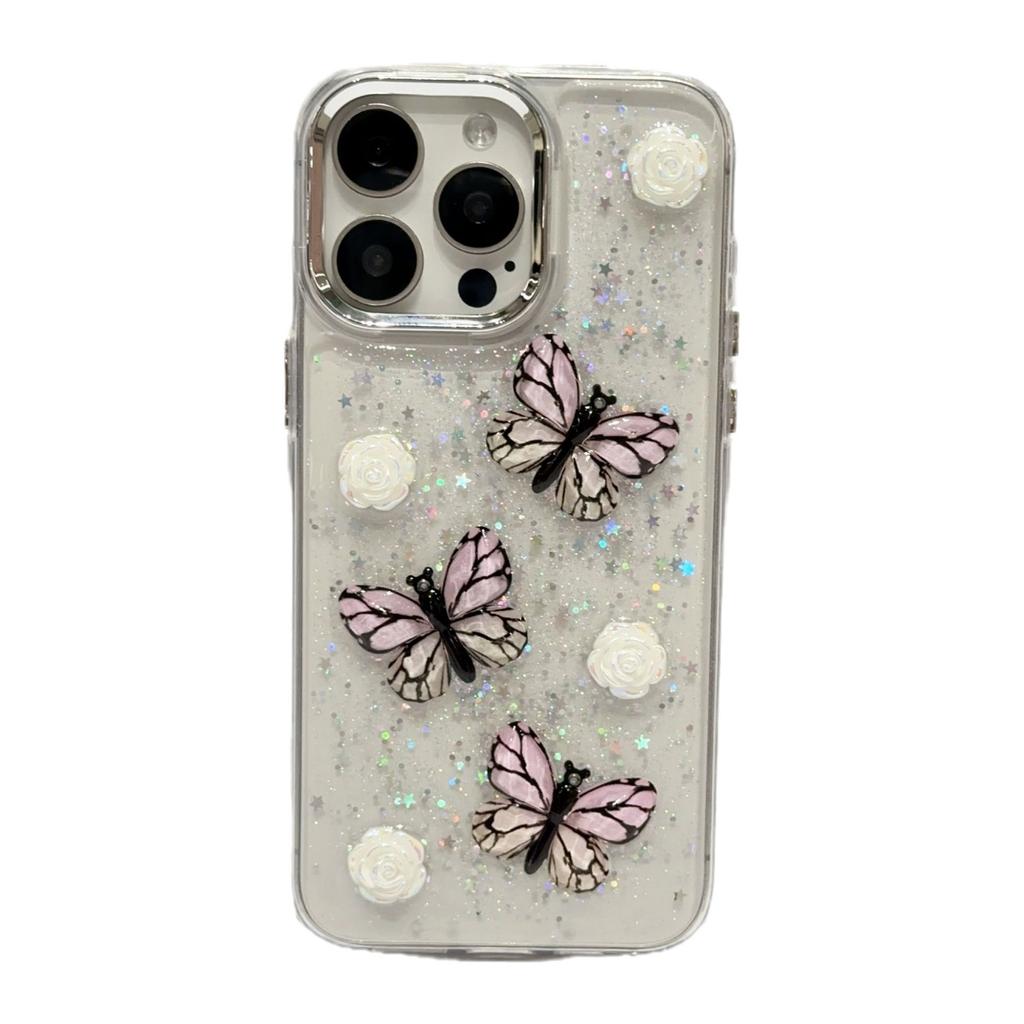 2-in-1 Epoxy Butterfly Mobile Phone Case Is Suitable for Apple 17PROMAX Trend 13PRO Anti-drop 12 Epoxy 16PRO.