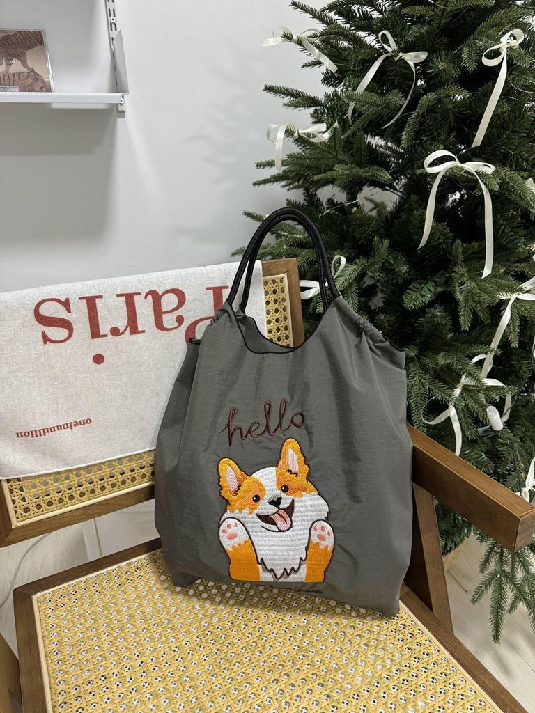 Trendy Large-Capacity Japanese-Style Nylon Embroidery Shoulder Bag for Women