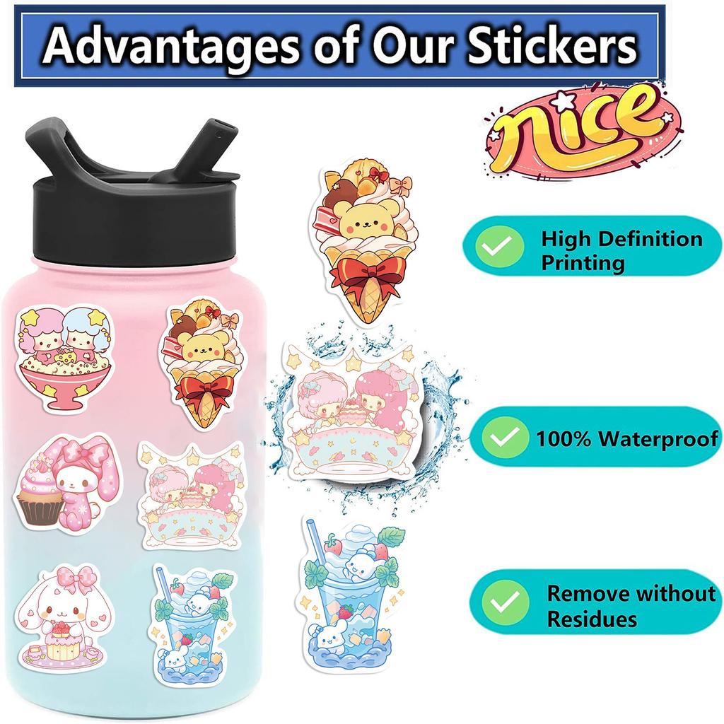 50 Cartoon Animals Family Ice Cream Style Graffiti Stickers Guitar Notebook Suitcase DIY Waterproof Stickers