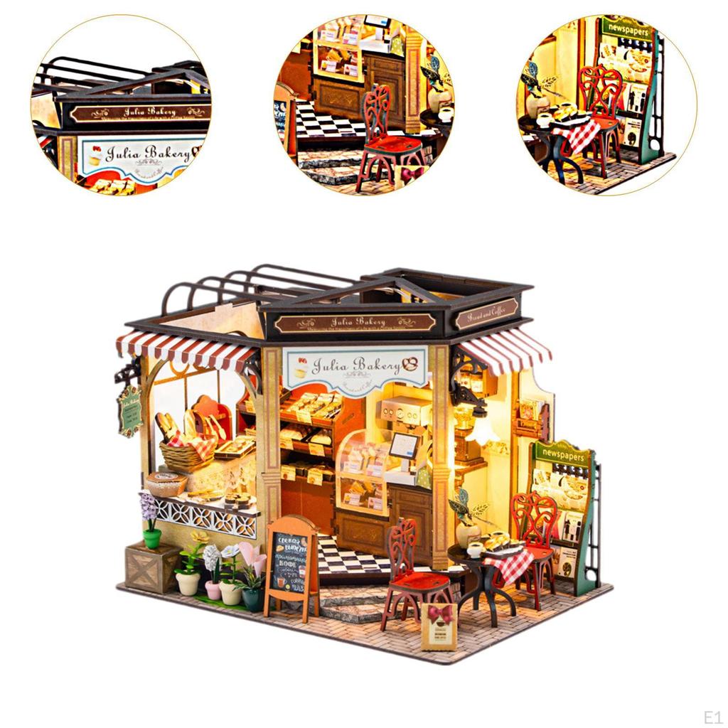 Miniature Doll House Kit Bakery Shop Detailed Handmade Decorative Crafts 3D Wooden Puzzle DIY Wood