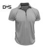 Men Summer Shirt Thin Short Sleeve Zippered Lapel Top Jacquard Pullover Loose Shirt for Commuting Travel Outdoor
