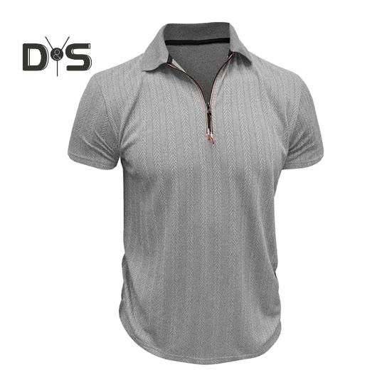 Pánská letní košile tenký krátký rukáv klopa na zip Top žakárový pulovr volná košile pro dojíždění, cestování v přírodě