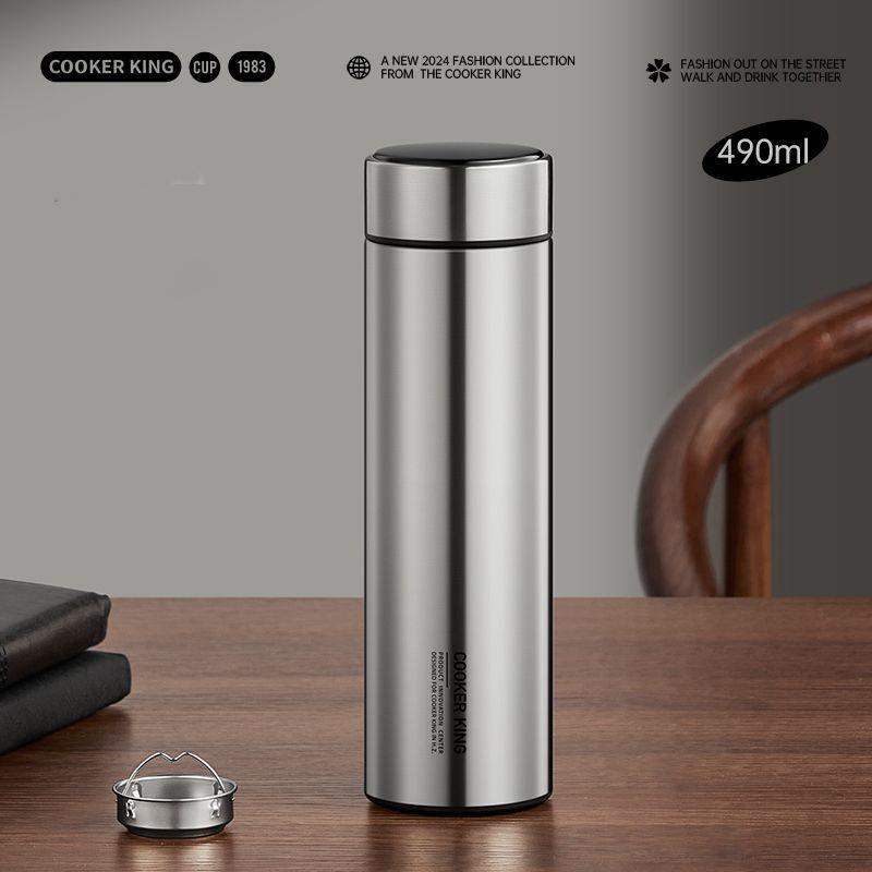 COOKER KING 490ML Stainless Steel Thermos Mug for Men, 316L Vacuum Insulated Travel Tumbler, Portable Car Cup, Business Gift 490ml серебряный