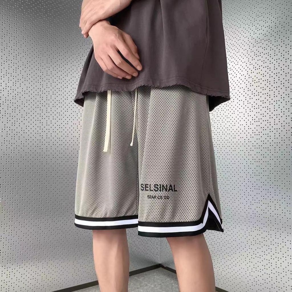 Herren Sommer Kühlendes Gefühl Atmungsaktive Eisseide Shorts Übergröße Locker Amerikanische Mesh Basketballhose Lässige Herren Fünf-Punkte-Hose