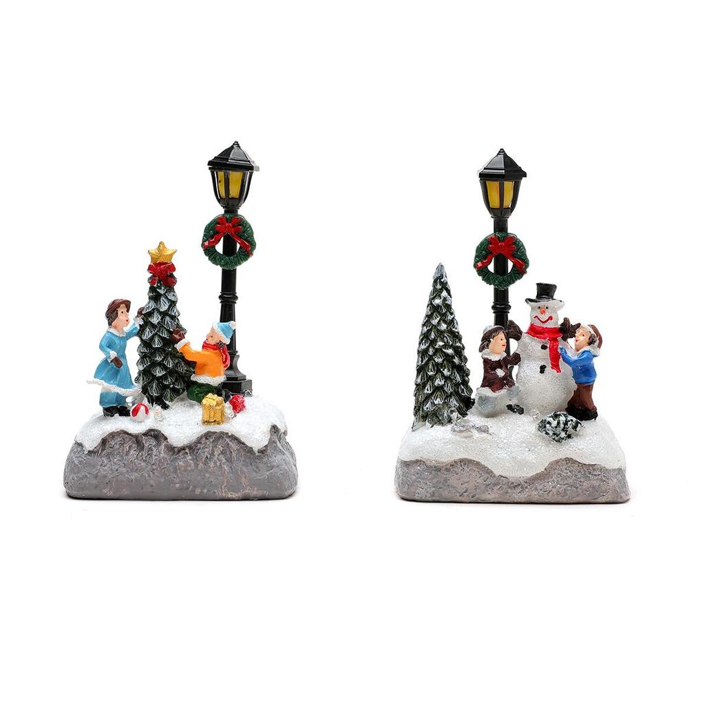 Om de Zăpadă Luminos de Crăciun și Lampă Stradală Ornament din Rășină Cadou pentru Casă