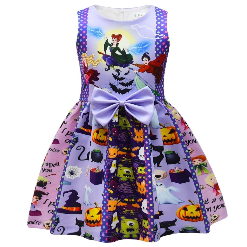 European And American Christmas Halloween Cute Princess Dress Bow 3D Digital Printing Girls Dress